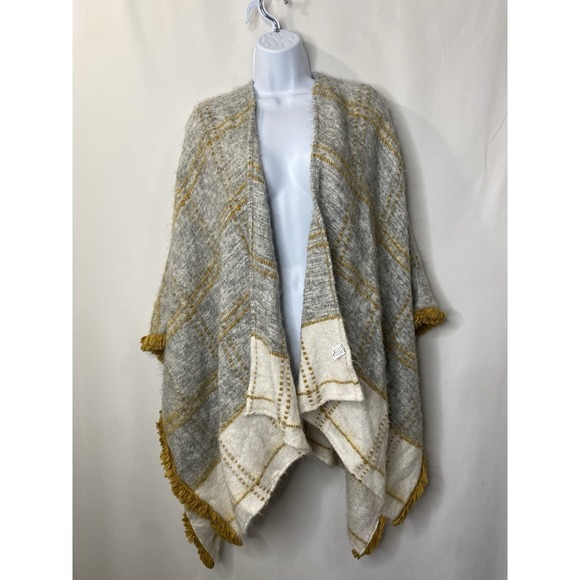 World Market Shawl Sweater Open Front Fuzzy Fringe Cardigan Oversized One Size - Picture 2 of 6